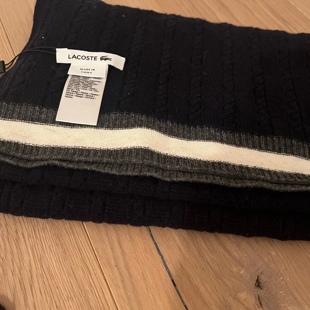 Lacoste Navy stripe wool angora blend Scarf and gloves set unisex nautical